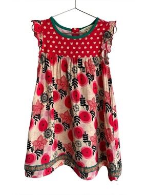 Matilda Jane Girls Dress Sz 6 Red Multicolour Cats Floral Sleeveless Sundress